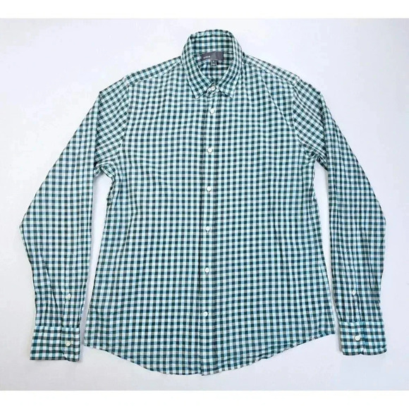 Vince Lightweight Size Medium Green Gray Check Long Sleeve Men's Shirt - Picture 1 of 9